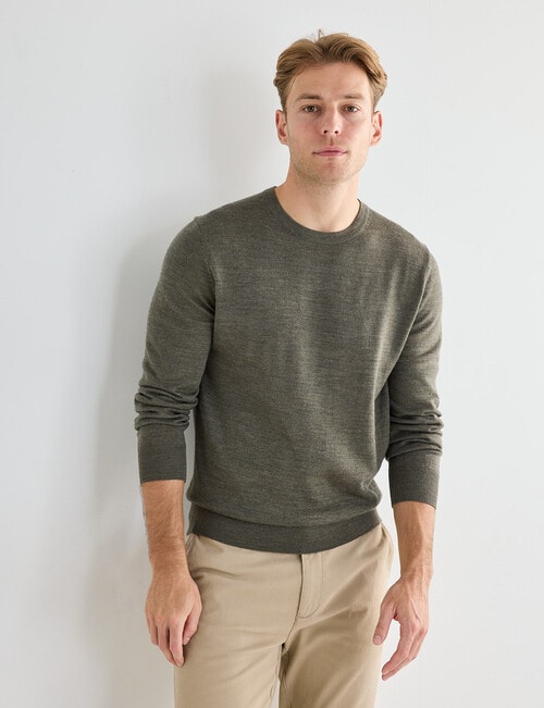 North South Merino Merino Crew Neck Jumper, Khaki Marle product photo View 06 L