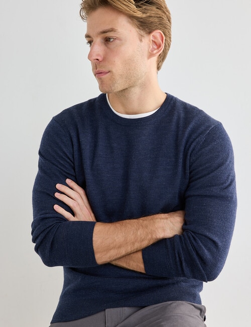 North South Merino Merino Crew Neck Jumper, Navy Marle product photo View 06 L