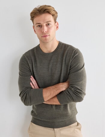North South Merino Merino Crew Neck Jumper, Khaki Marle product photo