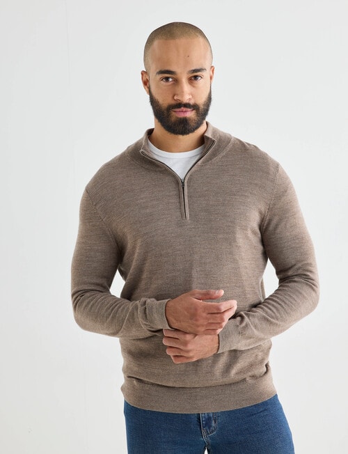 North South Merino Merino 1/4 Zip Jumper, Fawn product photo