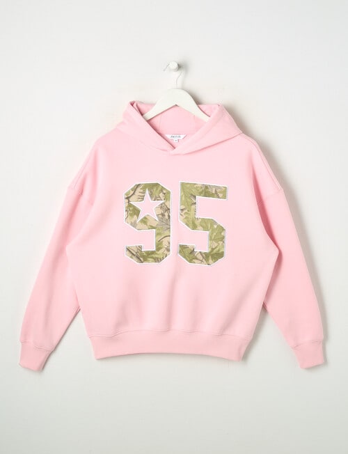 Switch Applique Camo Oversized Hoodie, Baby Pink product photo