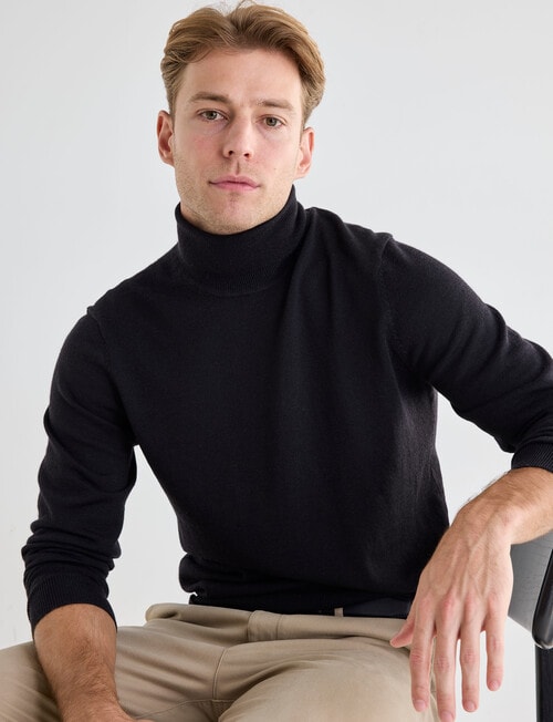 North South Merino Merino Roll Neck Jumper, Black product photo