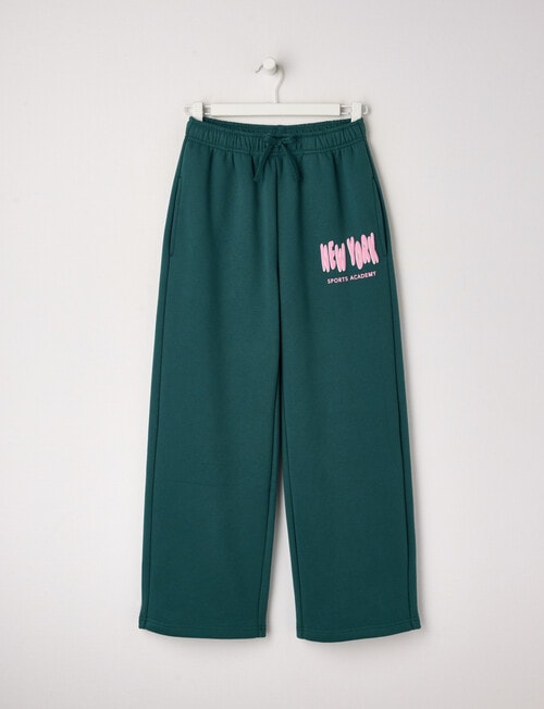 Switch New York Sports Wide Leg Trackpant, Forest Green & Bubblegum product photo