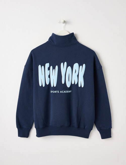 Switch New York Sports Oversized 1/4 Zip Sweatshirt, Navy product photo View 02 L