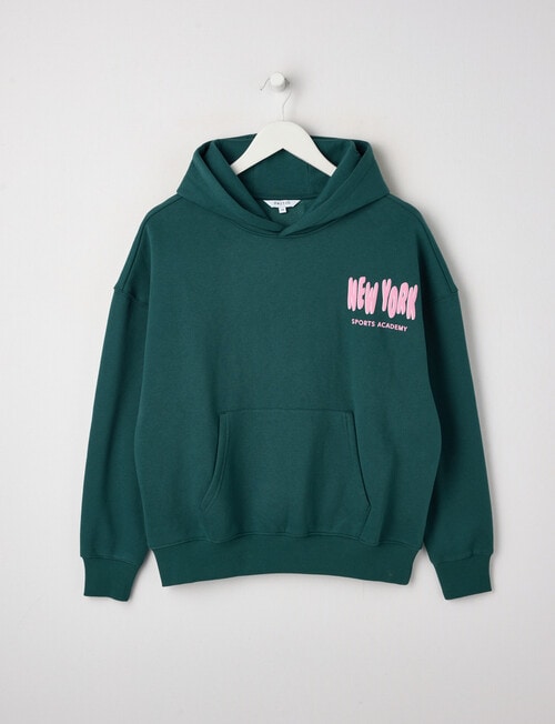 Switch New York Sports Oversized Hoodie, Forest Green & Bubblegum product photo