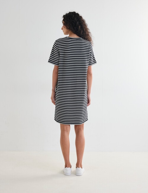 Zest Stripe Tee Shirt Dress, Black & Ecru product photo View 02 L