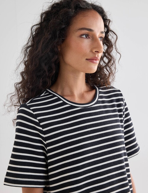 Zest Stripe Tee Shirt Dress, Black & Ecru product photo View 04 L