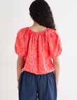 Zest Linen Lotus Floral Puff Sleeve Top, Coral product photo View 02 S