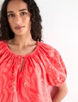 Zest Linen Lotus Floral Puff Sleeve Top, Coral product photo View 04 S
