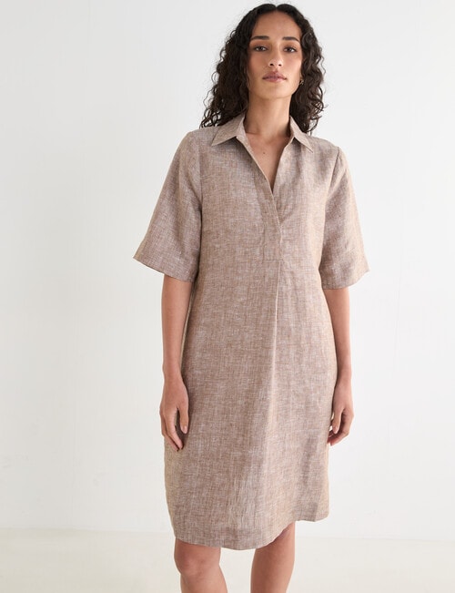 Zest Linen Collared Dress, Praline product photo View 06 L