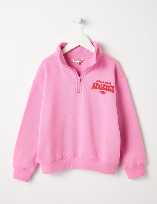 Mac & Ellie Athletics Club 1/4 Zip Crew Neck Sweatshirt, Candy Pink product photo