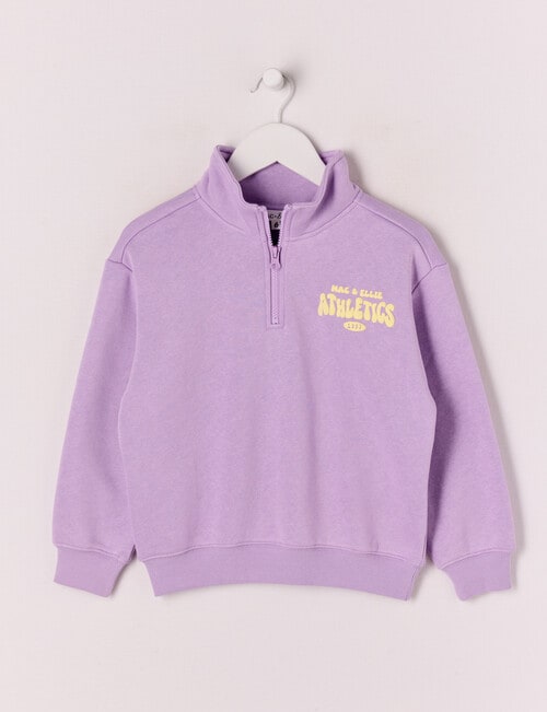 Mac & Ellie Athletics Club 1/4 Zip Crew Neck Sweatshirt, Lilac product photo