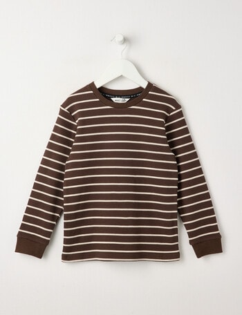 Mac & Ellie Stripe Waffle Long Sleeve Tee, Chocolate product photo