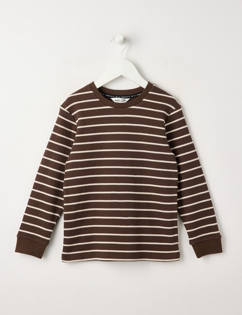 Mac & Ellie Stripe Waffle Long Sleeve Tee, Chocolate product photo