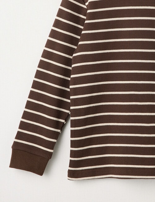 Mac & Ellie Stripe Waffle Long Sleeve Tee, Chocolate product photo View 02 L