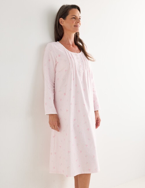 Ruby & Bloom Flannel Nightie, Pink Stripe & Floral, 10-26 product photo View 03 L