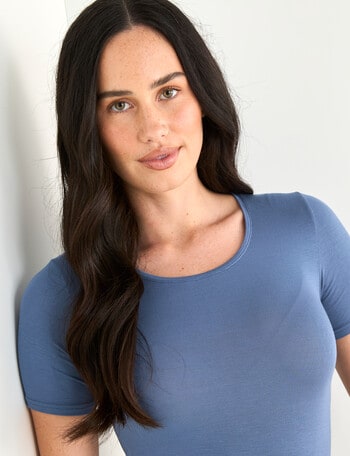 Lyric Thermals Mia Bamboo Short Sleeve Top, Blue product photo