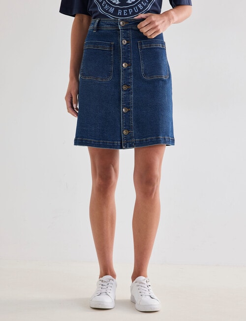 Denim Republic Button Front Mini Skirt, Mid Blue product photo View 04 L