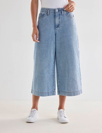 Denim Republic Wide Leg Culotte, Mid Wash product photo