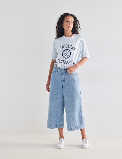 Denim Republic Wide Leg Culotte, Mid Wash product photo View 03 L