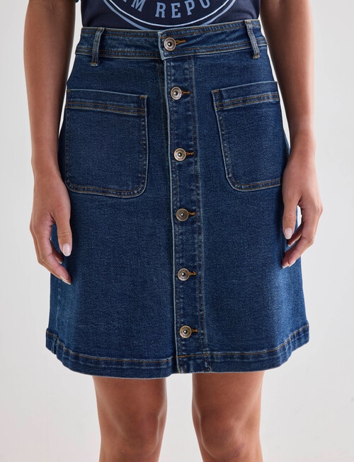 Denim Republic Button Front Mini Skirt, Mid Blue product photo View 05 L