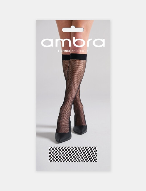 Ambra Fishnet Knee Hi, Black product photo