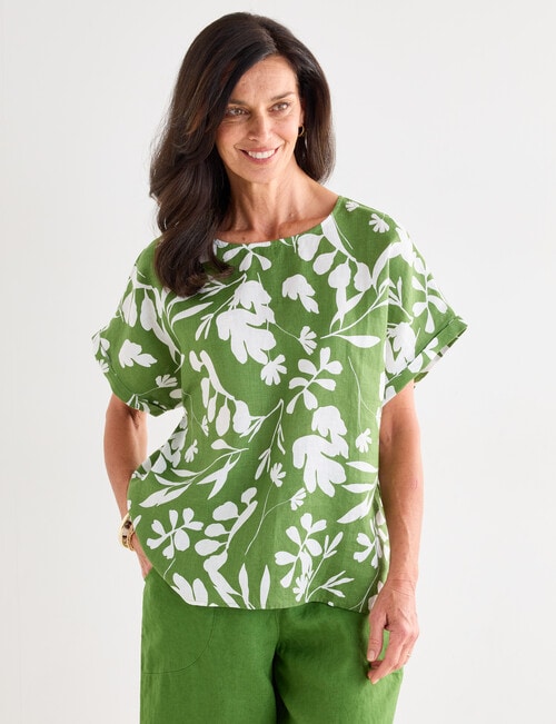 Ella J Linen Top, Basil product photo