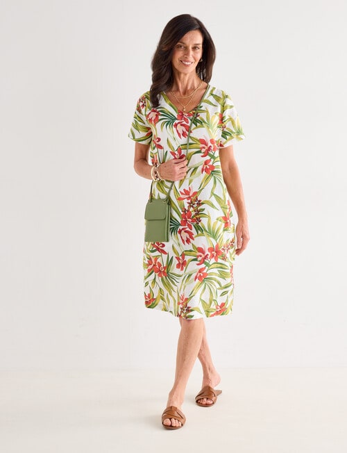 Ella J Linen V-Neck Dress, Tropical product photo View 03 L