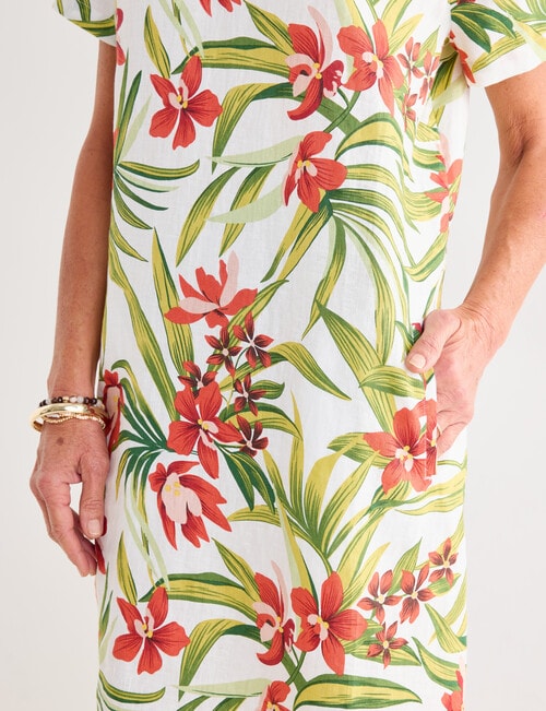 Ella J Linen V-Neck Dress, Tropical product photo View 05 L