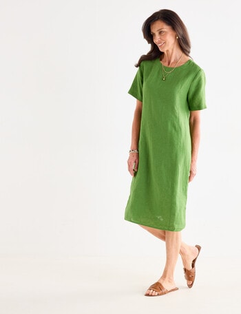 Ella J Linen Shift Dress, Basil product photo