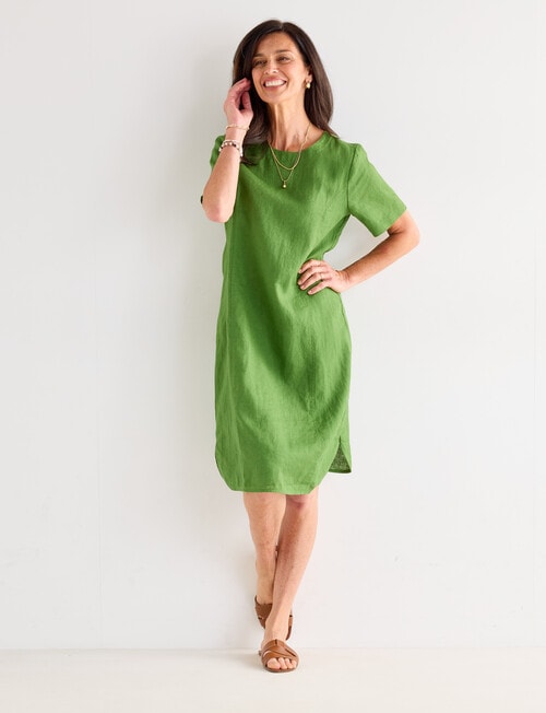 Ella J Linen Shift Dress, Basil product photo View 03 L