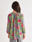 Ella J Pleat Detail Shirt, Sage Tropical Print product photo View 02 S