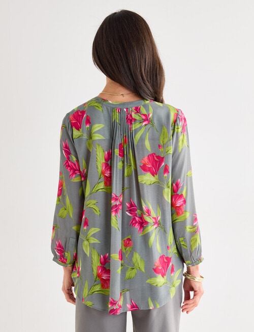 Ella J Pleat Detail Shirt, Sage Tropical Print product photo View 02 L