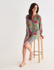 Ella J Pleat Detail Shirt, Sage Tropical Print product photo View 03 S