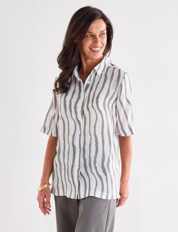 Ella J Short Sleeve Shirt, Sage Stripe product photo