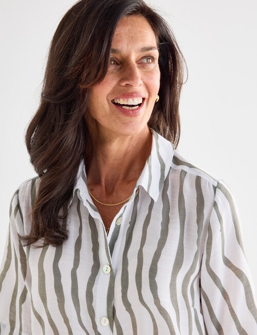 Ella J Short Sleeve Shirt, Sage Stripe product photo View 04 L