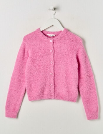 Mac & Ellie Fluffy Knit Cardigan, Candy Pink product photo