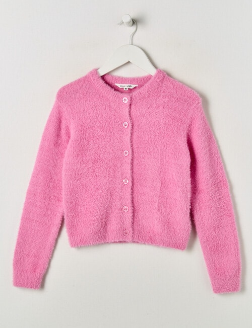 Mac & Ellie Fluffy Knit Cardigan, Candy Pink product photo