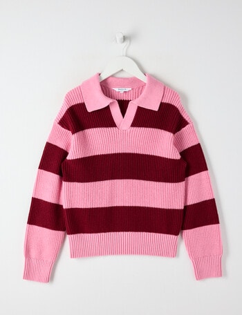 Switch Stripe Polo Jumper, Baby Pink & Red Velvet product photo