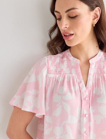 Oliver Black Flutter Sleeve Satin Top, Blossom & Ivory product photo