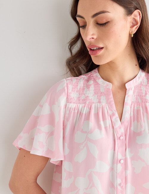 Oliver Black Flutter Sleeve Satin Top, Blossom & Ivory product photo