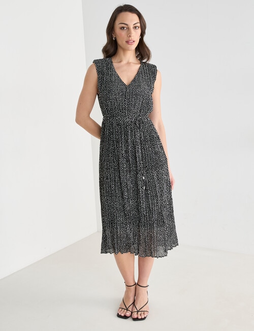 Oliver Black Pleated V-Neck Dress, Black Pebble Print product photo View 03 L