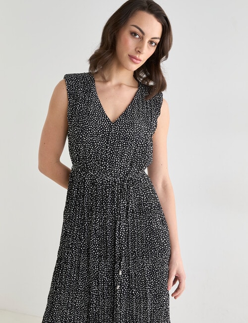 Oliver Black Pleated V-Neck Dress, Black Pebble Print product photo View 05 L