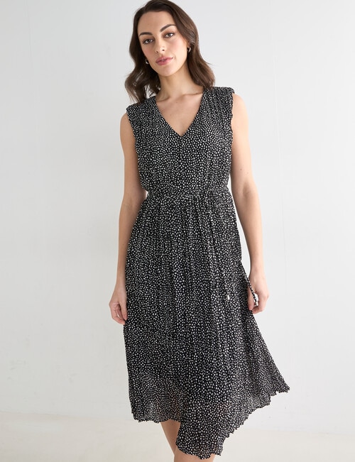 Oliver Black Pleated V-Neck Dress, Black Pebble Print product photo View 08 L