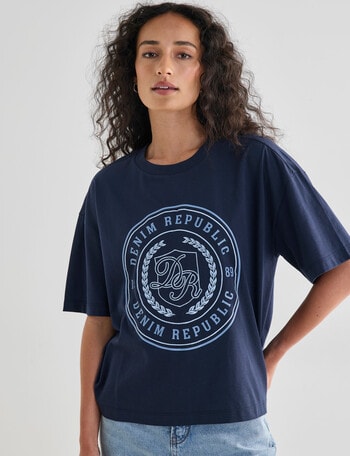 Denim Republic Embroidered Wreath Tee, Navy product photo