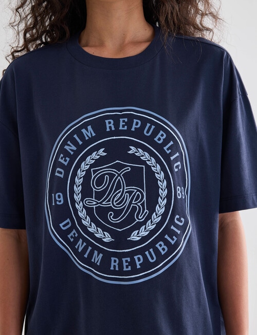 Denim Republic Embroidered Wreath Tee, Navy product photo View 05 L
