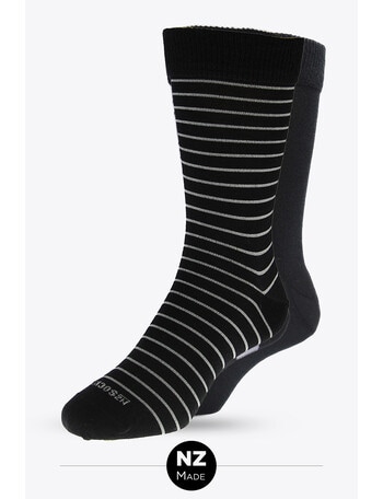 NZ Sock Co. Wellbeing Merino Stripe Sock, 2-Pack, Black & Grey product photo