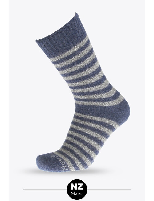 NZ Sock Co. Possum Stripe Crew Sock, Denim & Natural product photo