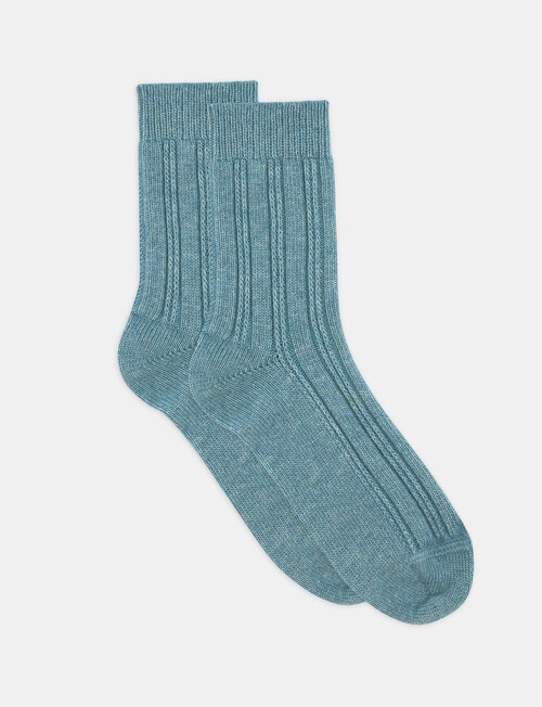 Levante Angelina Wool Cashmere Cable Crew Sock, Seaglass product photo View 02 L