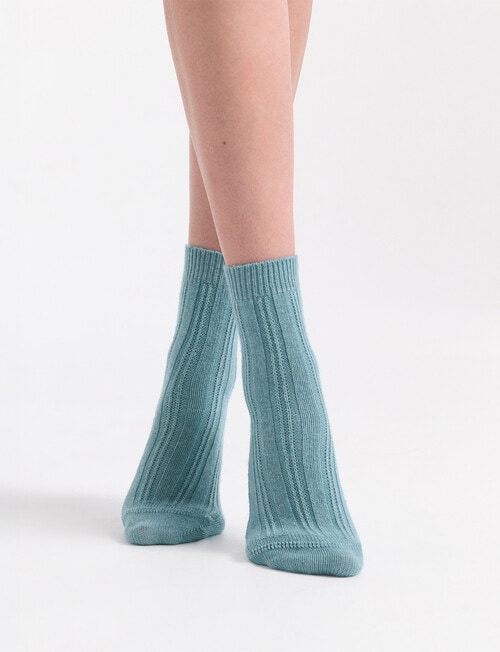 Levante Angelina Wool Cashmere Cable Crew Sock, Seaglass product photo View 03 L